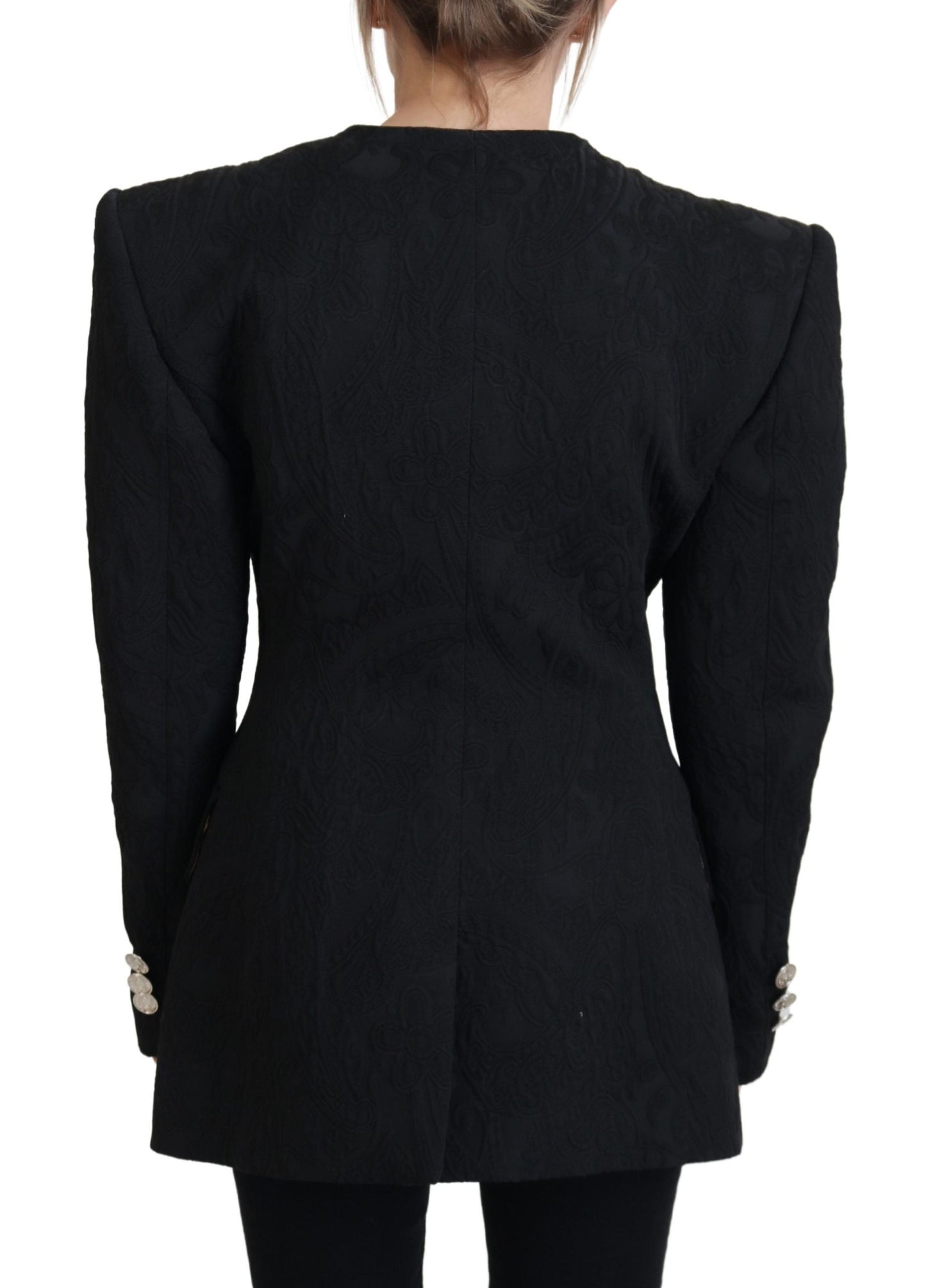 Schwarzer doppelreihiger Mantel Polyesterjacke