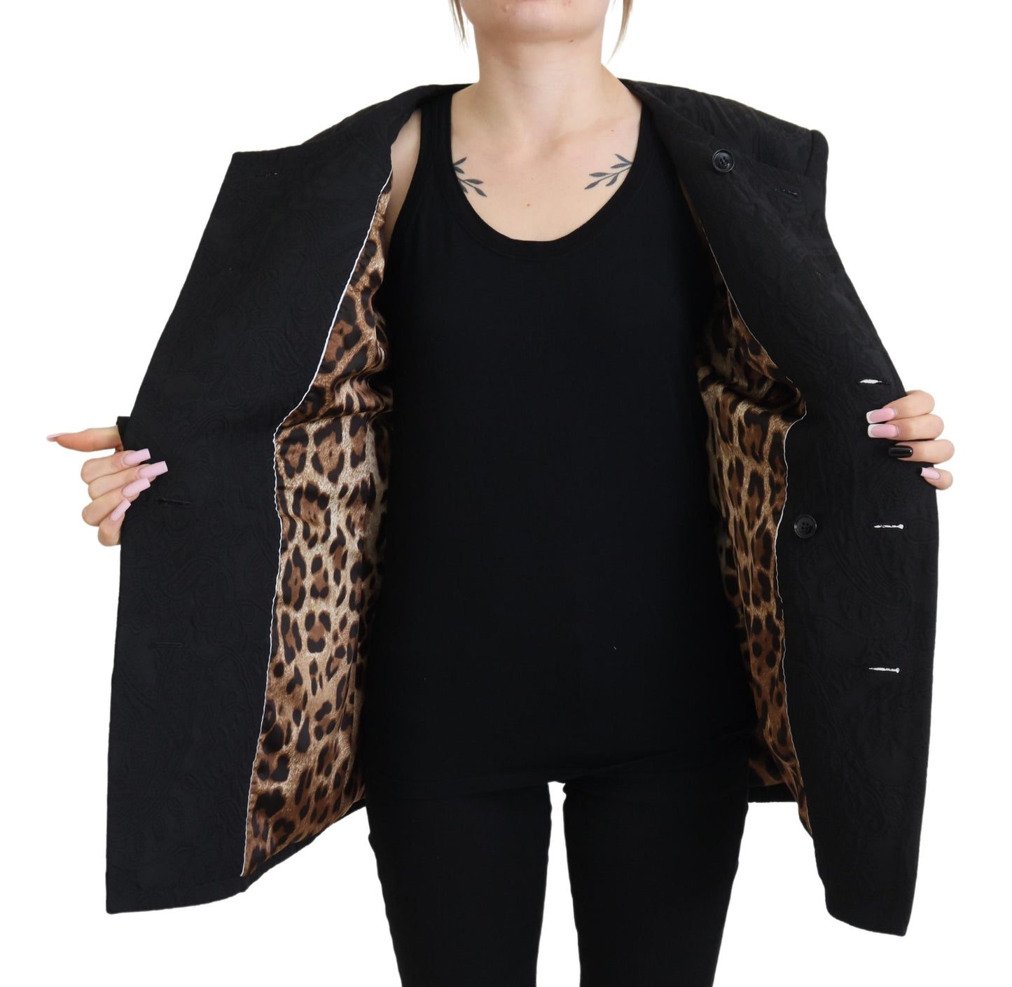 Schwarzer doppelreihiger Mantel Polyesterjacke