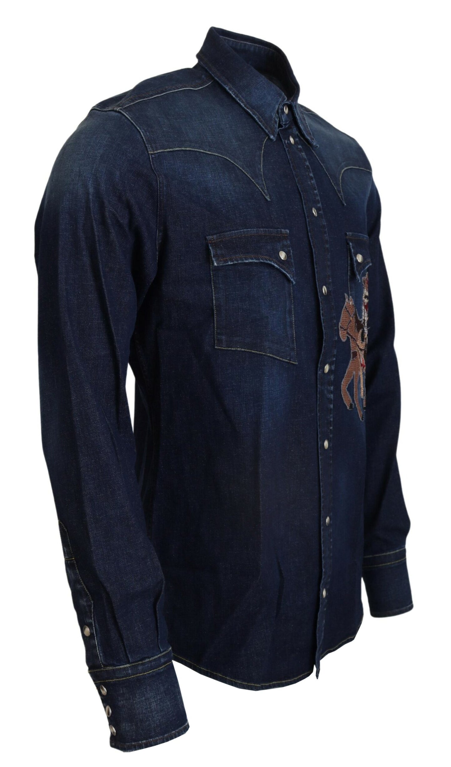 Blaues Baumwollhemd mit langen Ärmeln aus Denim