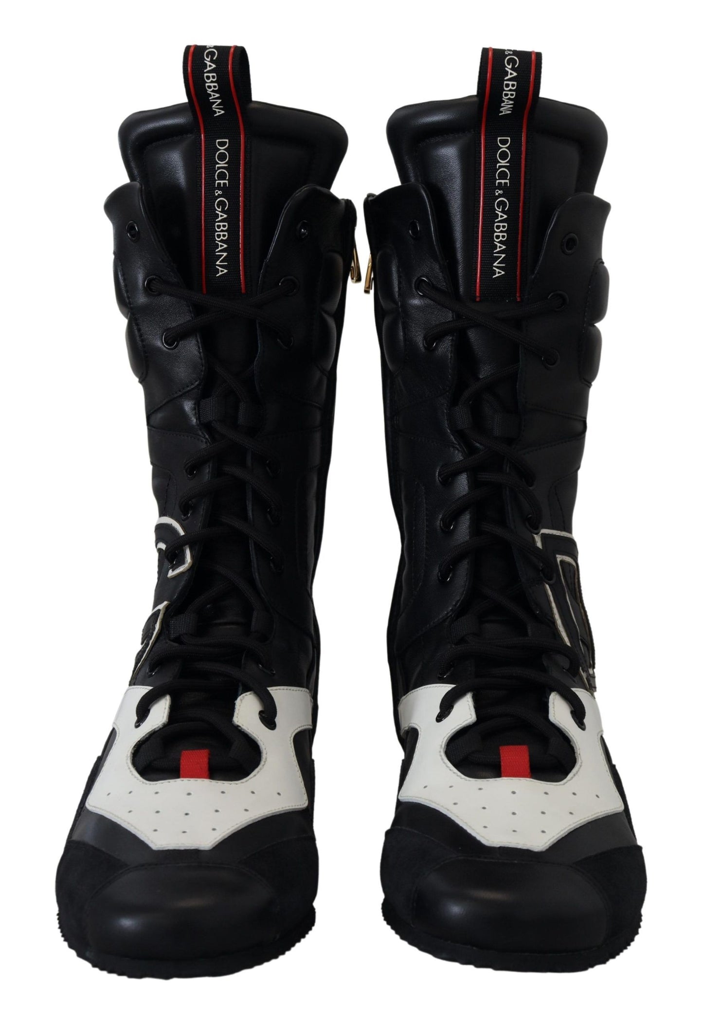 Schwarze Leder Logo Boxing Calf High Sneakers