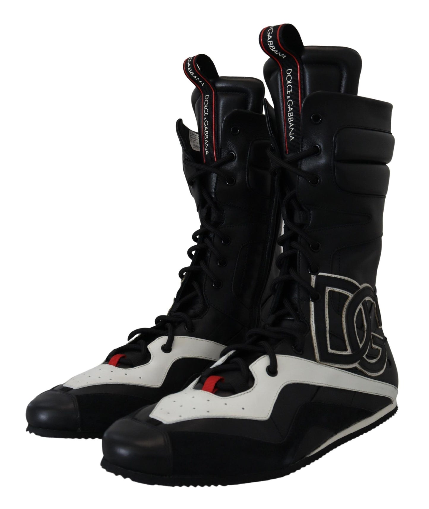Schwarze Leder Logo Boxing Calf High Sneakers