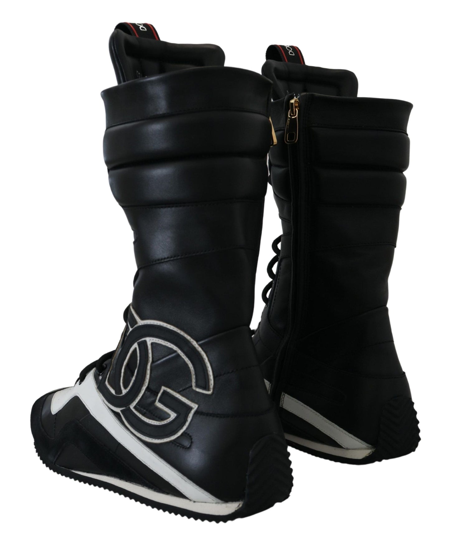 Schwarze Leder Logo Boxing Calf High Sneakers