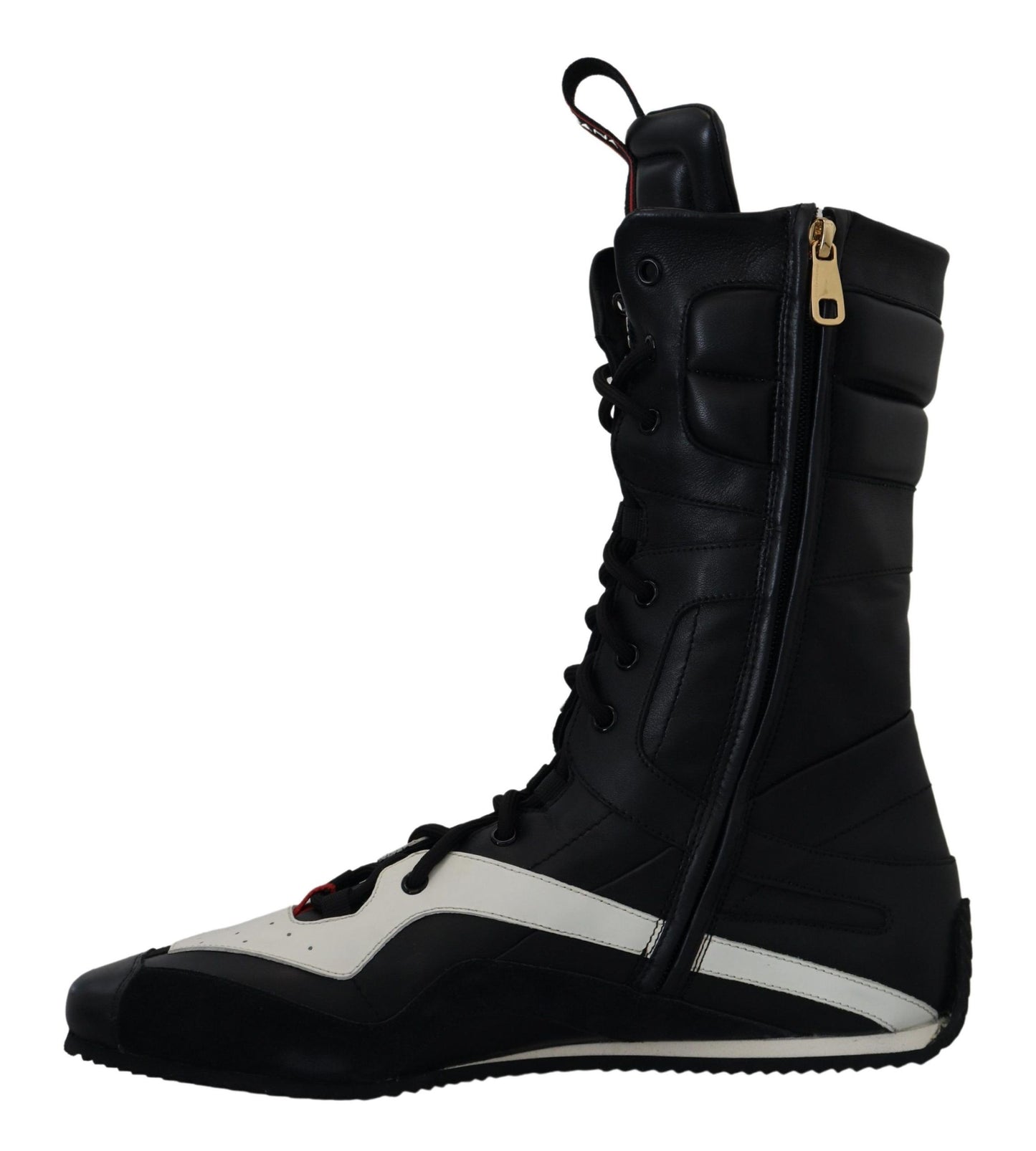 Schwarze Leder Logo Boxing Calf High Sneakers