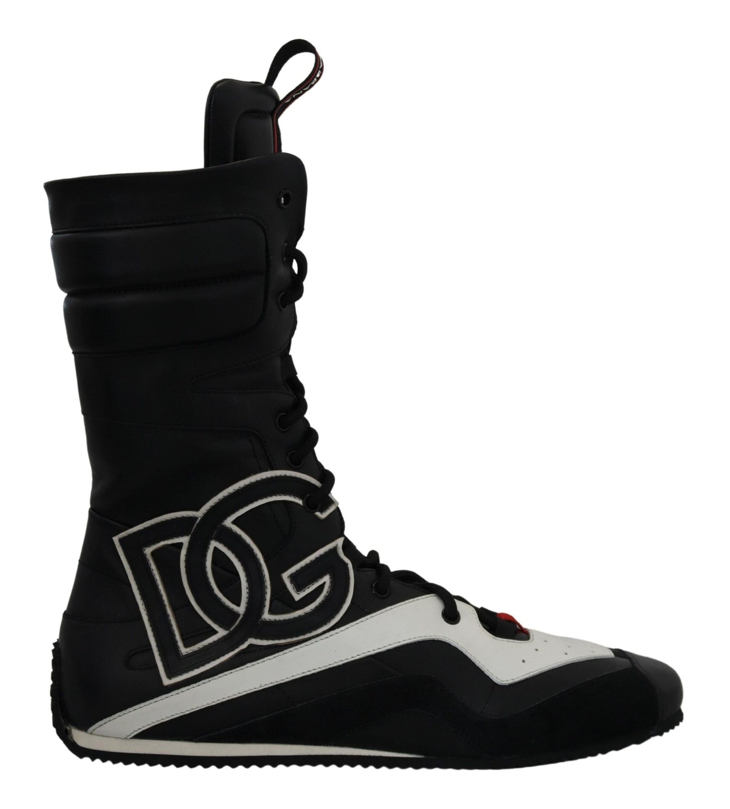 Schwarze Leder Logo Boxing Calf High Sneakers