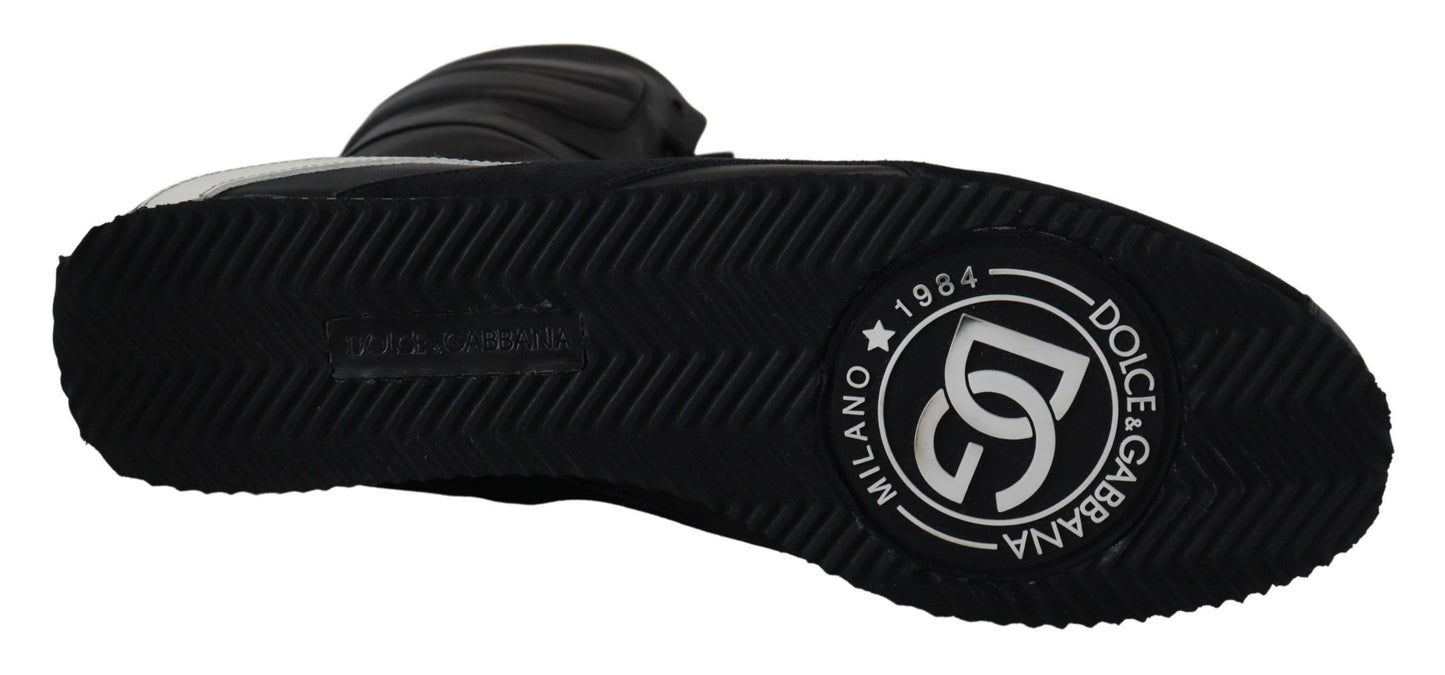 Schwarze Leder Logo Boxing Calf High Sneakers