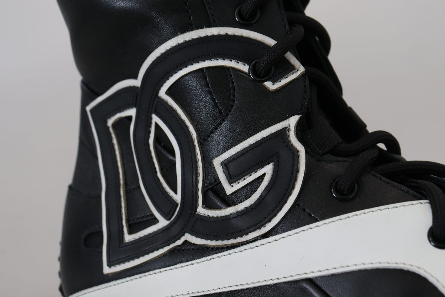 Schwarze Leder Logo Boxing Calf High Sneakers