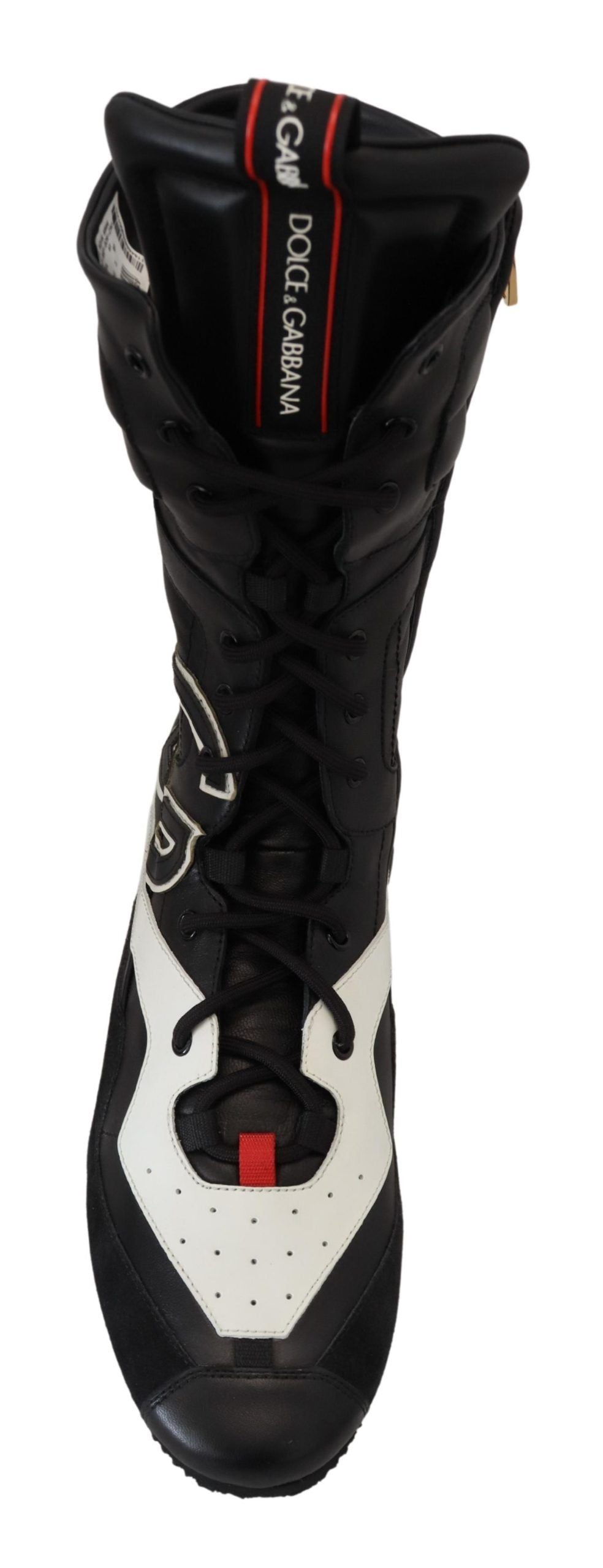 Schwarze Leder Logo Boxing Calf High Sneakers