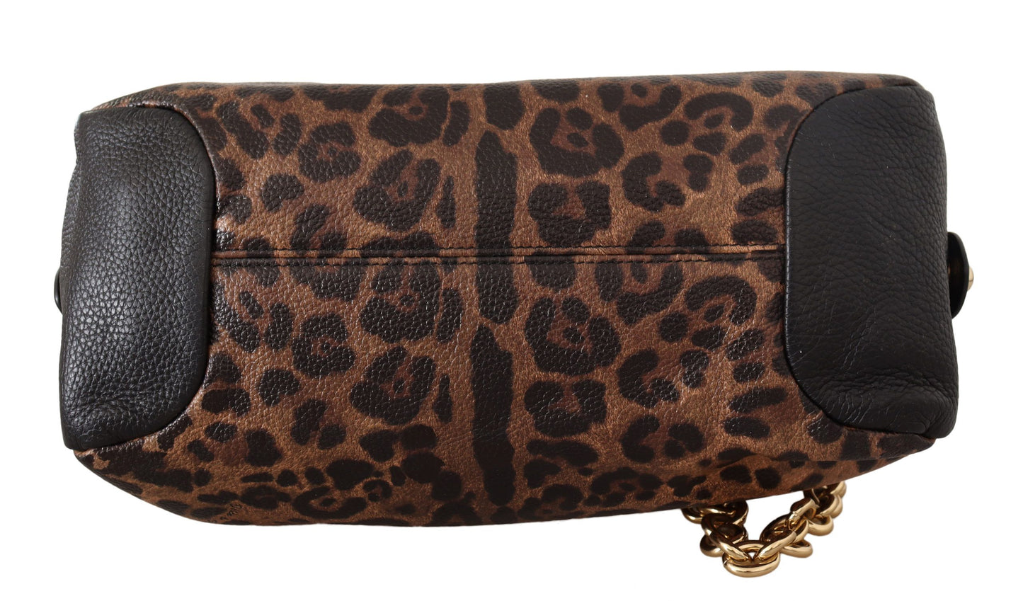 Brauner Leopardenleder Geldbeutel Satchel Sicily Umhängetasche