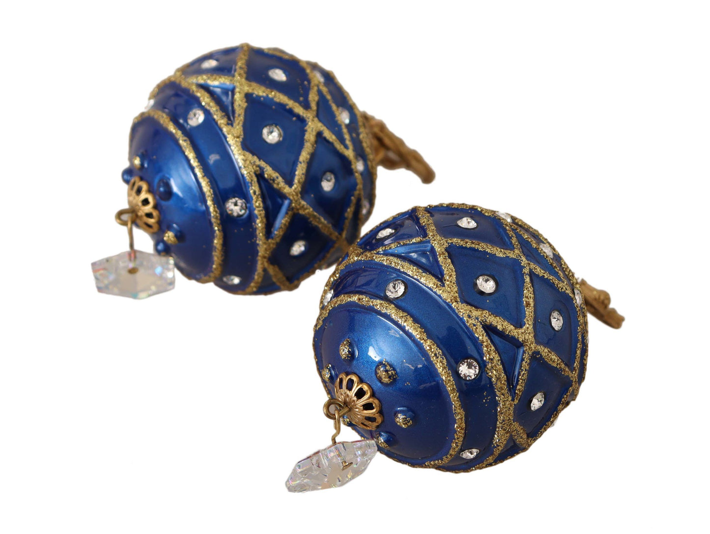 Gold Messing Blau Weihnachten Kugel Kristall Clip auf Ohrringe