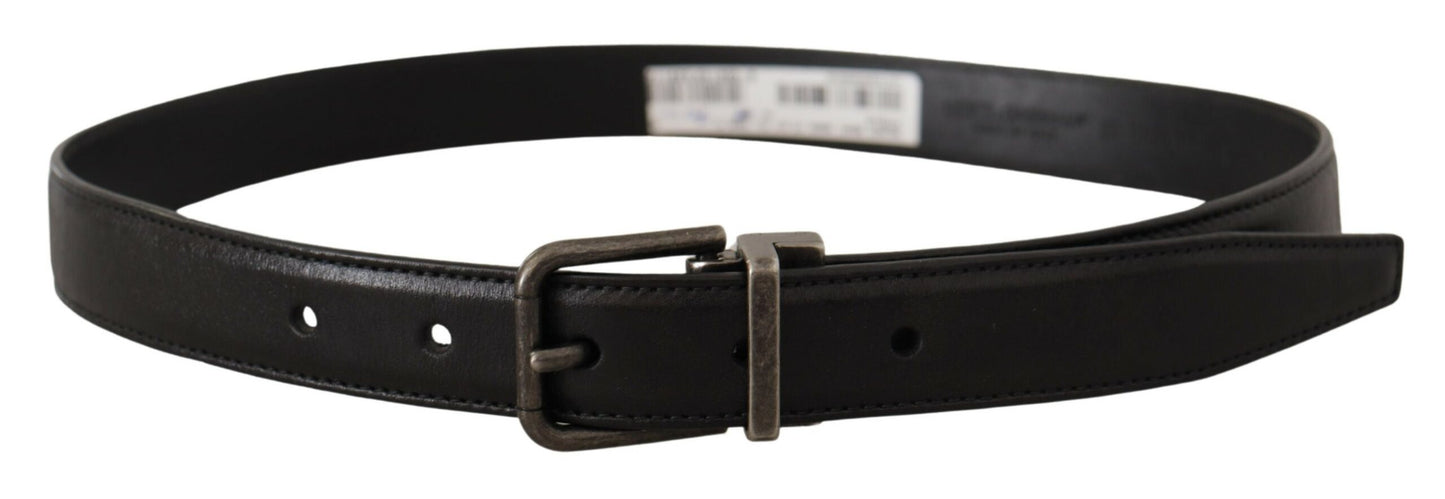 Schwarzer Kalbsledergürtel mit Logo und Metallschnalle