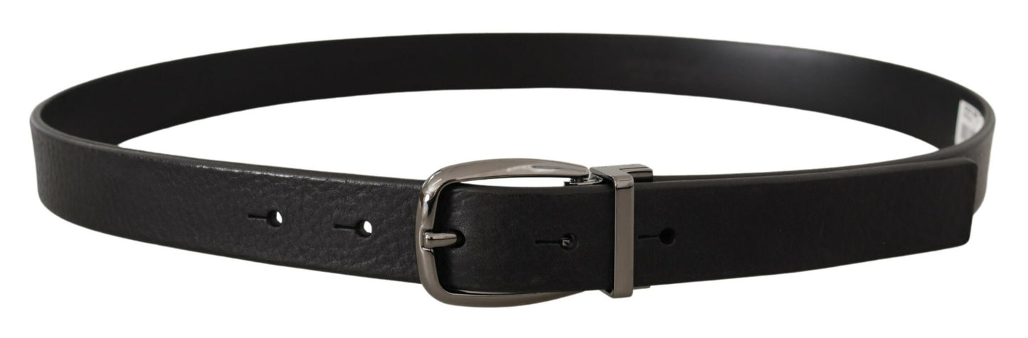 Schwarzes Kalbsleder Chrom Metall Logo Schnalle Gürtel