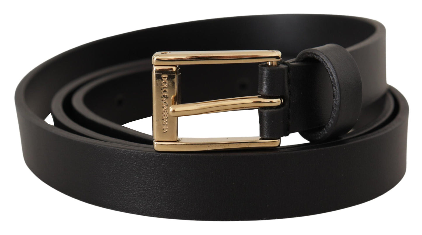 Schwarzer Leder Mediterraneo Logo Metallschnalle Gürtel