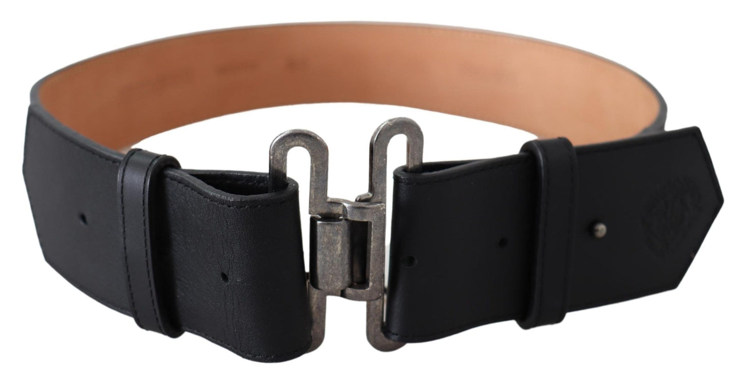 Schwarzer Leder Vintage Military Schnalle Taille Gürtel