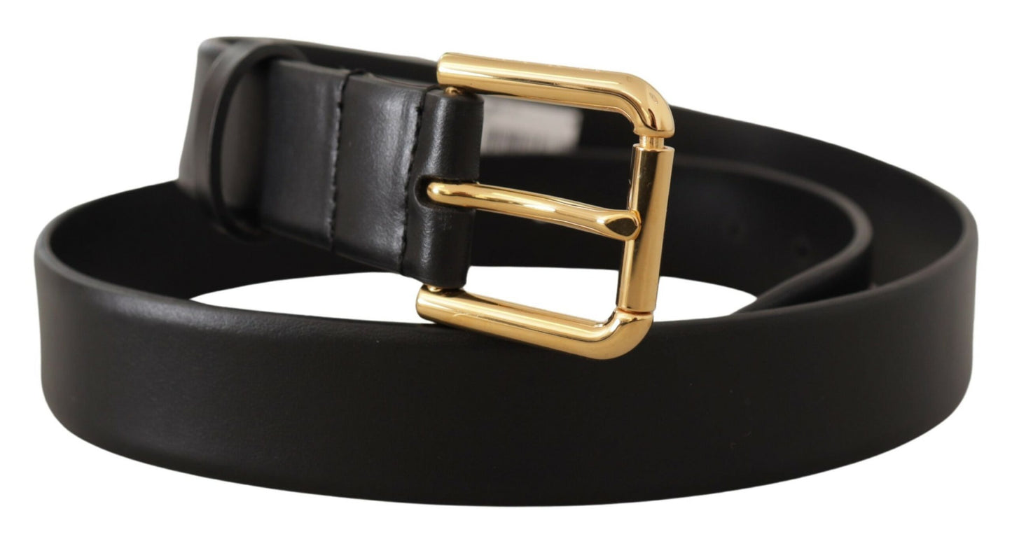 Schwarzes Kalbsleder Gold Metall Logo Schnalle Braun