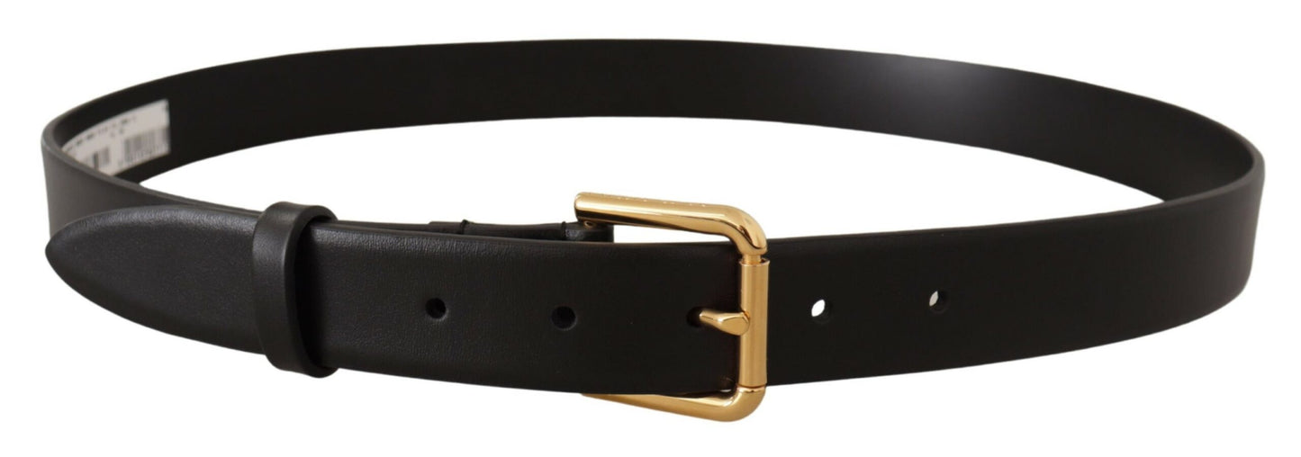 Schwarzes Kalbsleder Gold Metall Logo Schnalle Braun