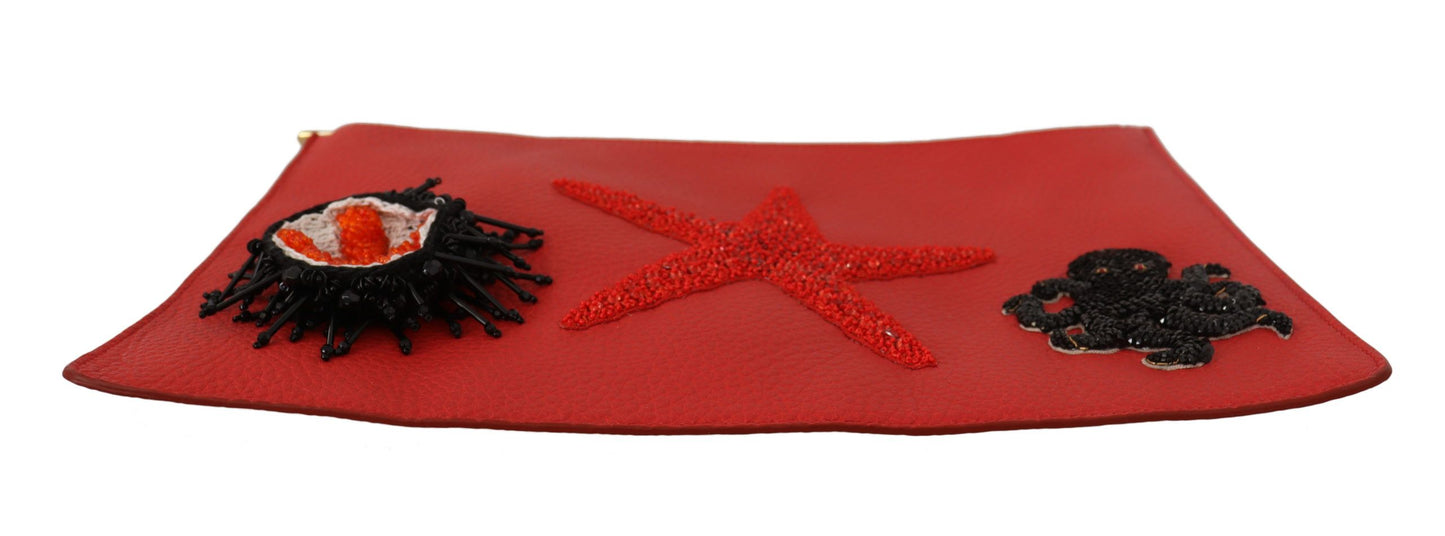 Rote Leder Clutch Schulter Borse Seestern Geldbörse