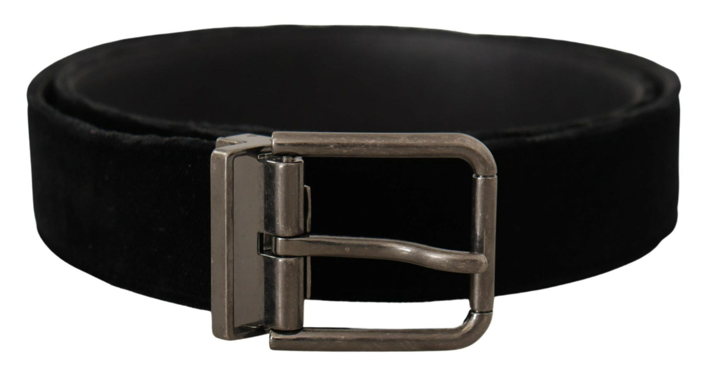 Schwarzer Samt Chrom Metall Box Buckle Gürtel