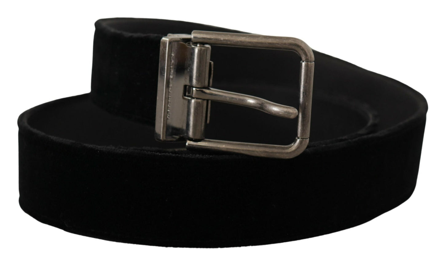 Schwarzer Samt Chrom Metall Box Buckle Gürtel