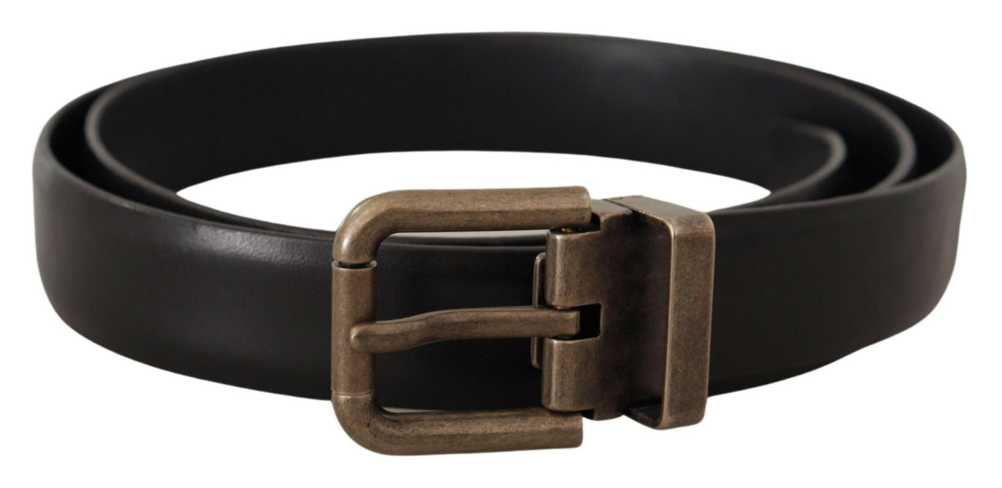Schwarzes Kalbsleder gebürstetes Messing Box Buckle Gürtel