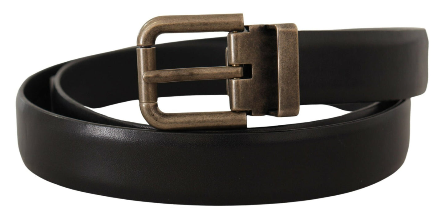 Schwarzes Kalbsleder gebürstetes Messing Box Buckle Gürtel