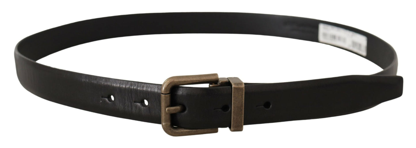 Schwarzes Kalbsleder gebürstetes Messing Box Buckle Gürtel