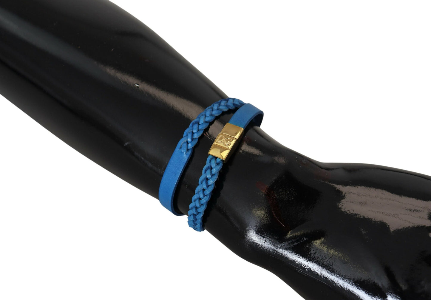 Blaues geflochtenes Armband aus Leder und Goldmessing