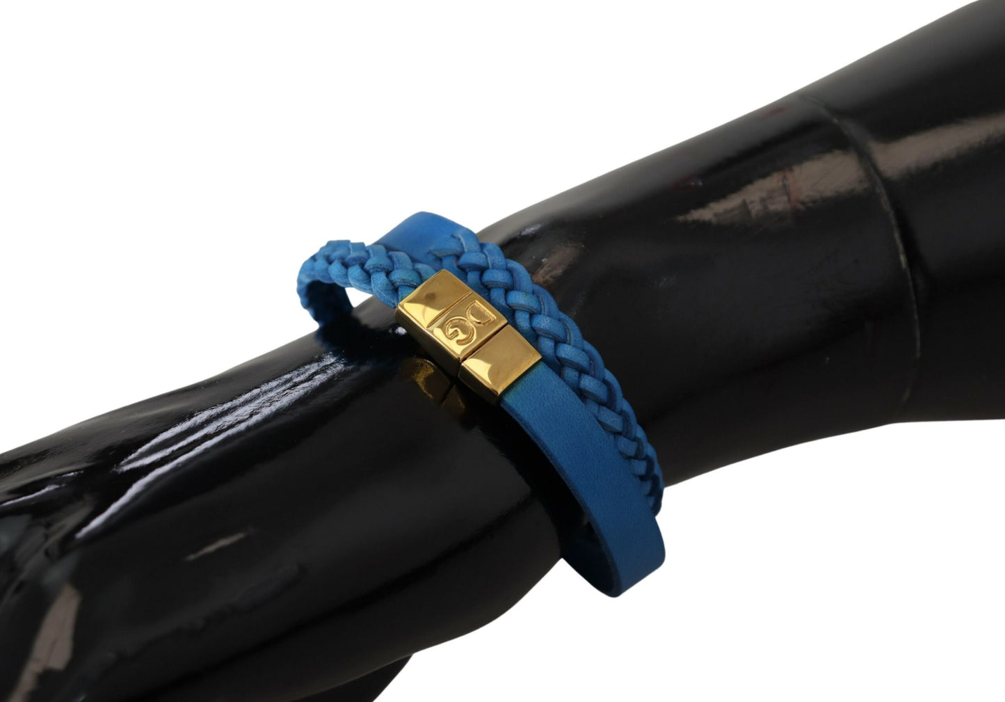 Blaues geflochtenes Armband aus Leder und Goldmessing