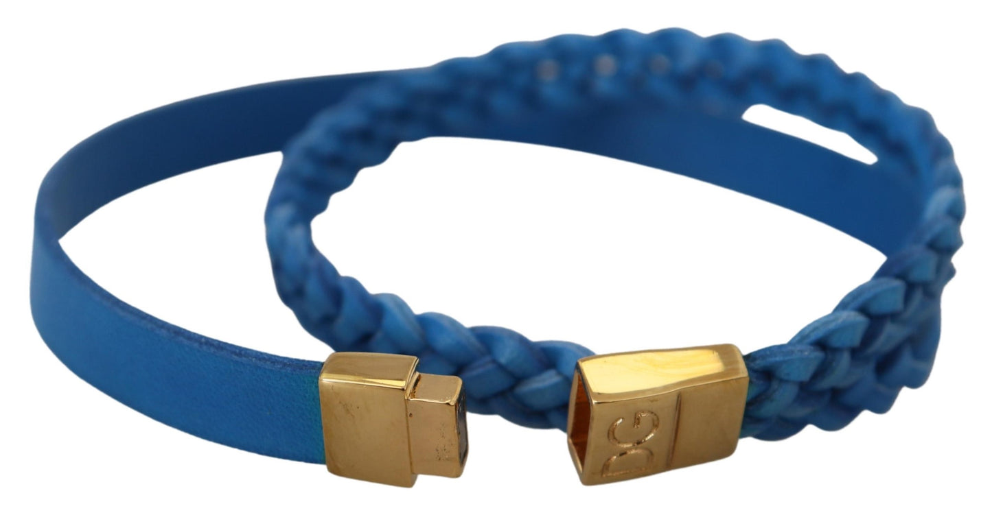 Blaues geflochtenes Armband aus Leder und Goldmessing