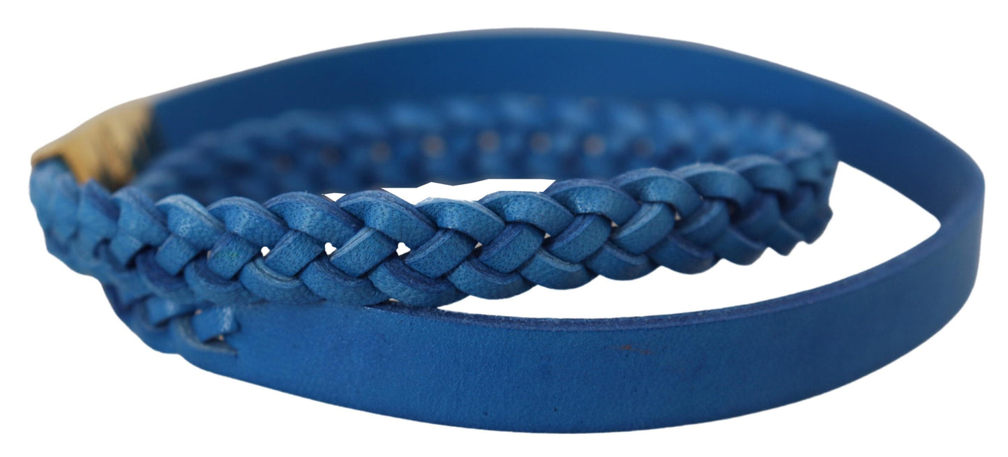 Blaues geflochtenes Armband aus Leder und Goldmessing