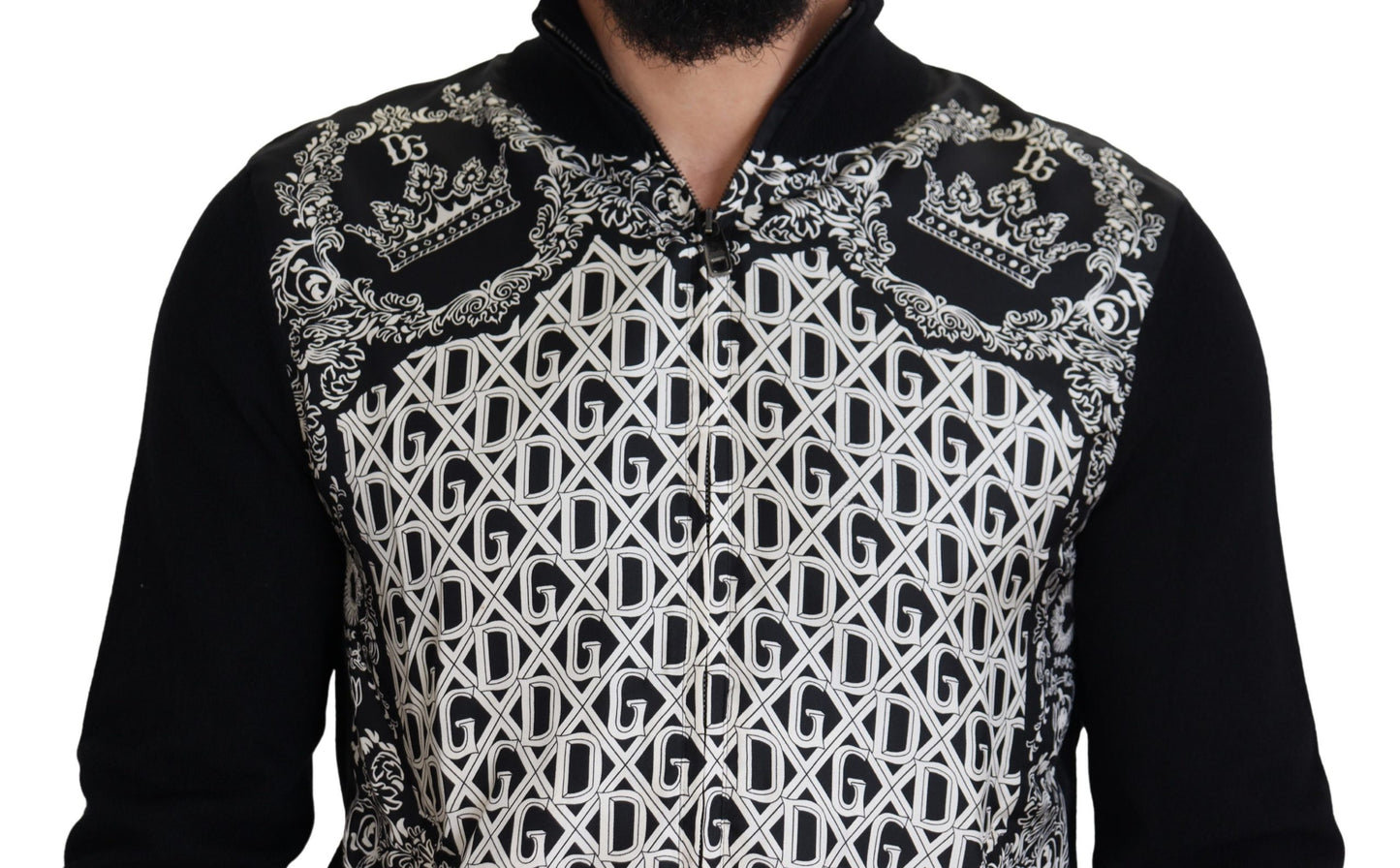 Schwarzer Bandana Kaschmir Pullover mit Reißverschluss