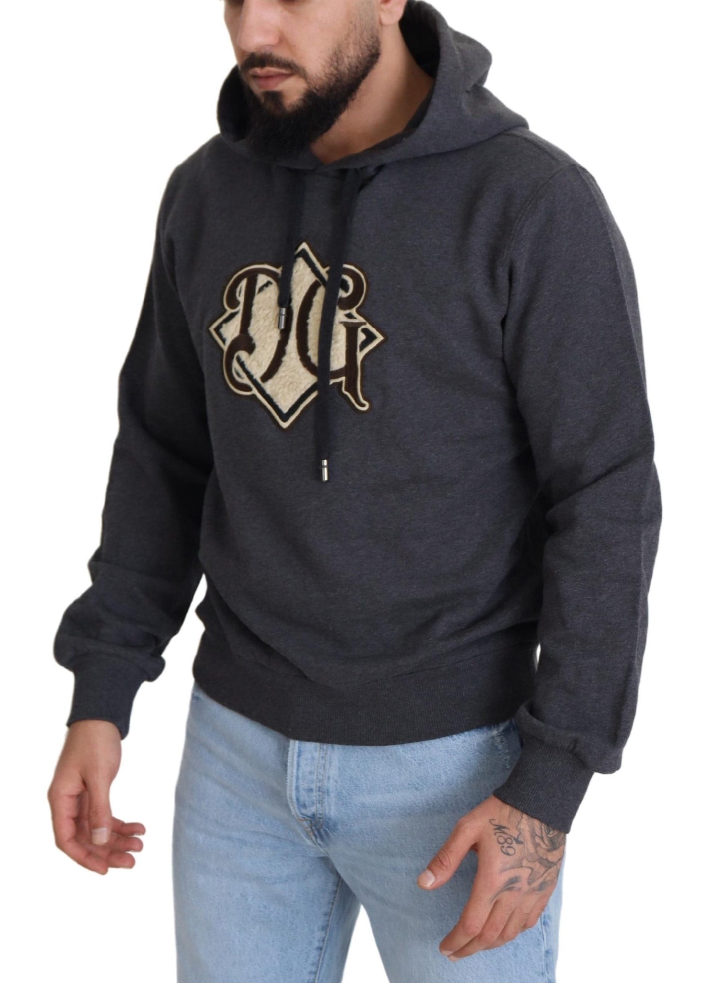 Graues Logo-Sweatshirt aus Baumwolle mit Kapuze Pullover
