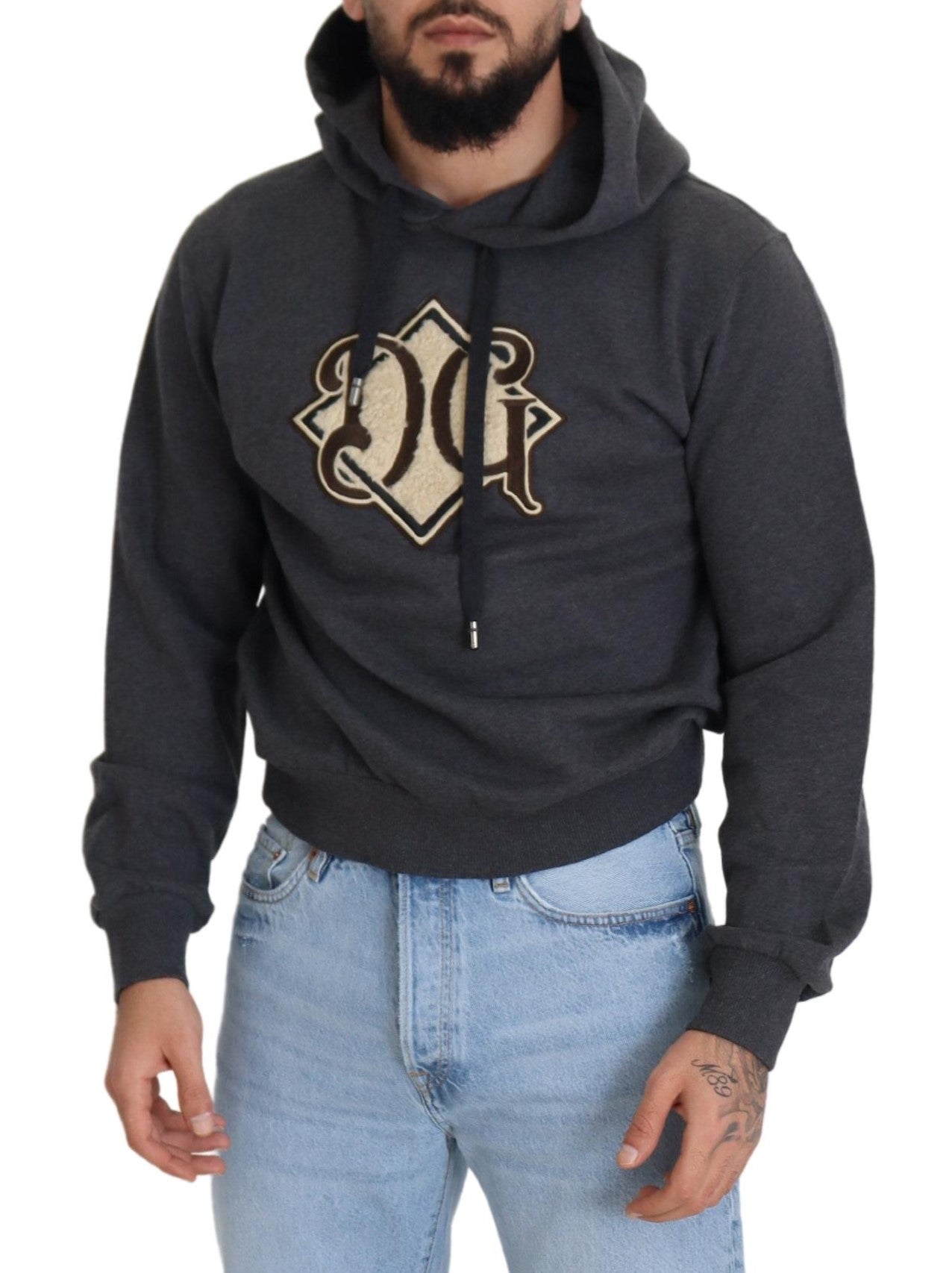 Graues Logo-Sweatshirt aus Baumwolle mit Kapuze Pullover
