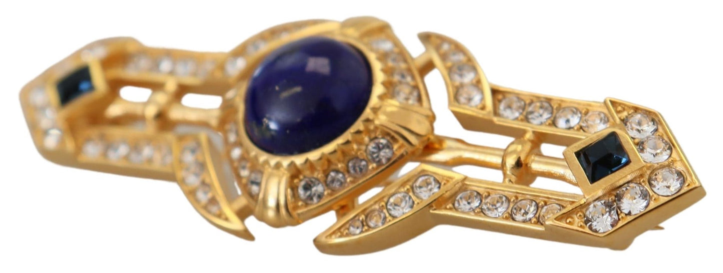 Gold Ton Messing Kristall verschönert Pin Brosche