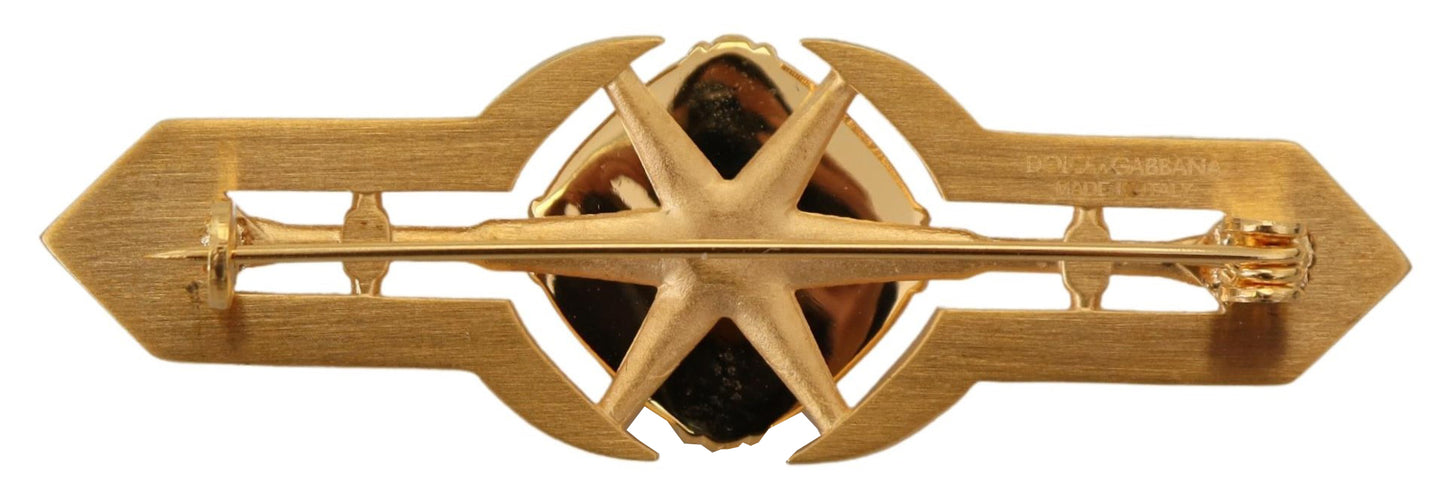 Gold Ton Messing Kristall verschönert Pin Brosche