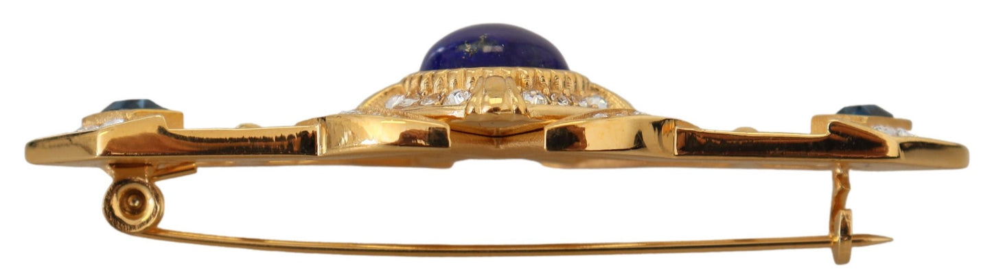 Gold Ton Messing Kristall verschönert Pin Brosche