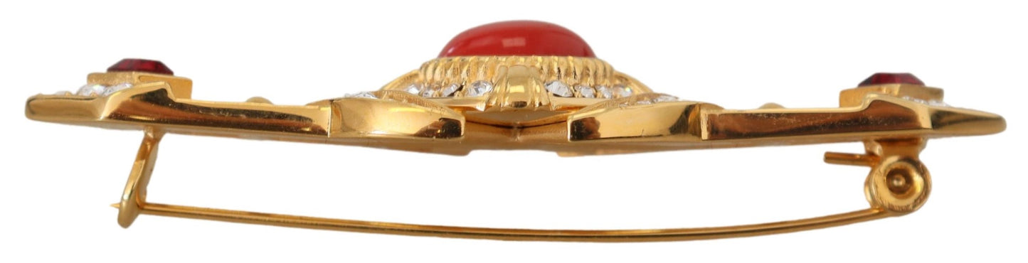 Goldfarbene, kristallverzierte Brosche aus Messing (Kopie)