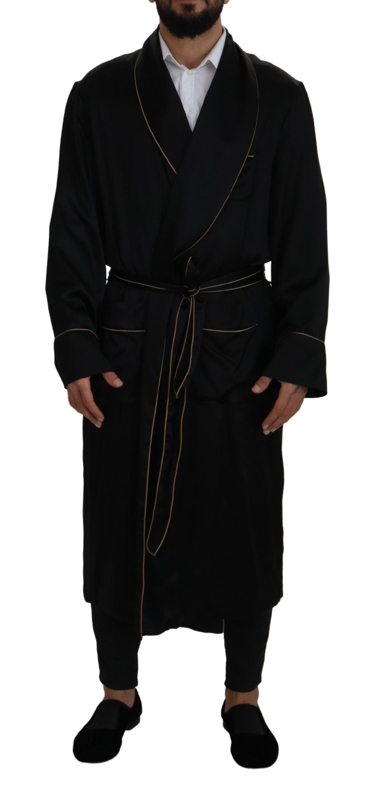 Schwarzer Robenmantel aus 100% Seide Wickeljacke