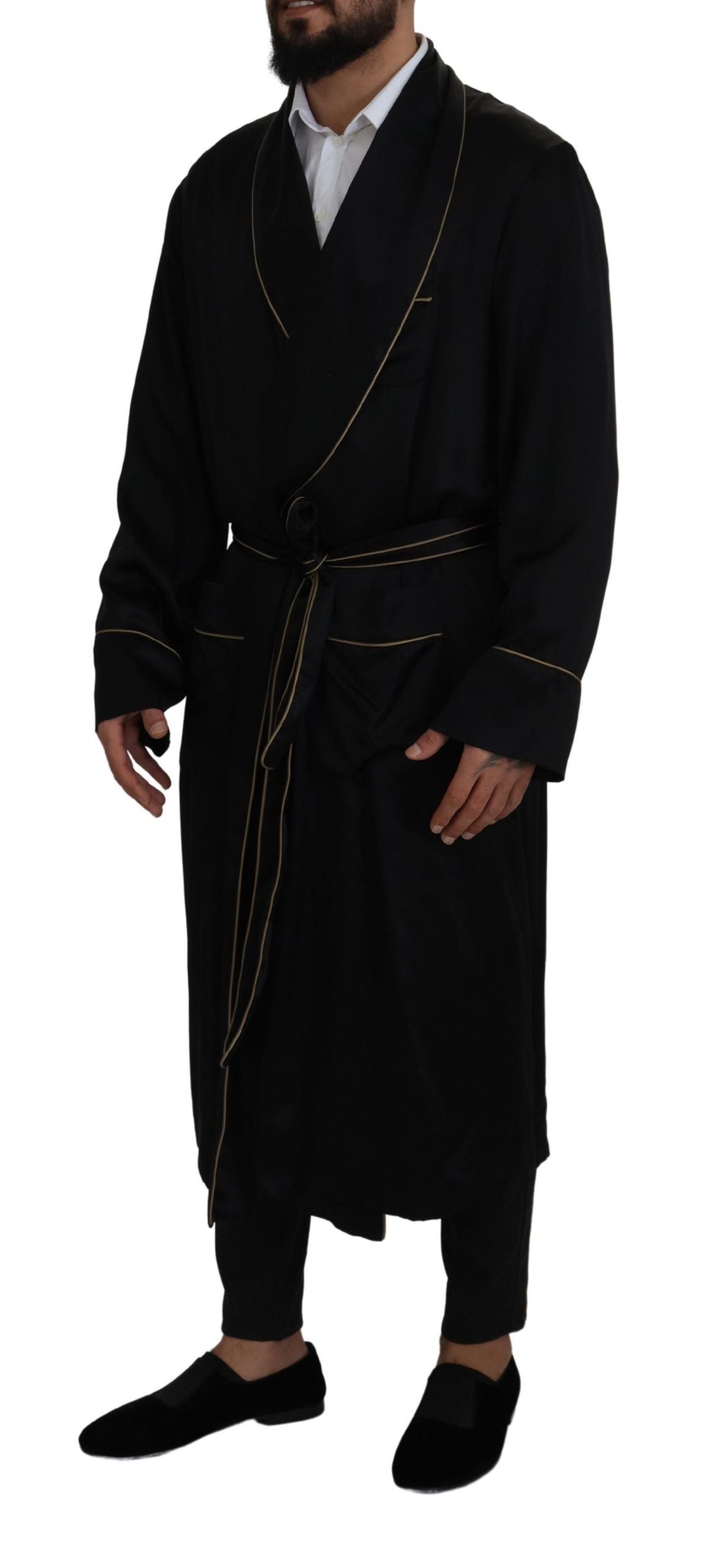 Schwarzer Robenmantel aus 100% Seide Wickeljacke