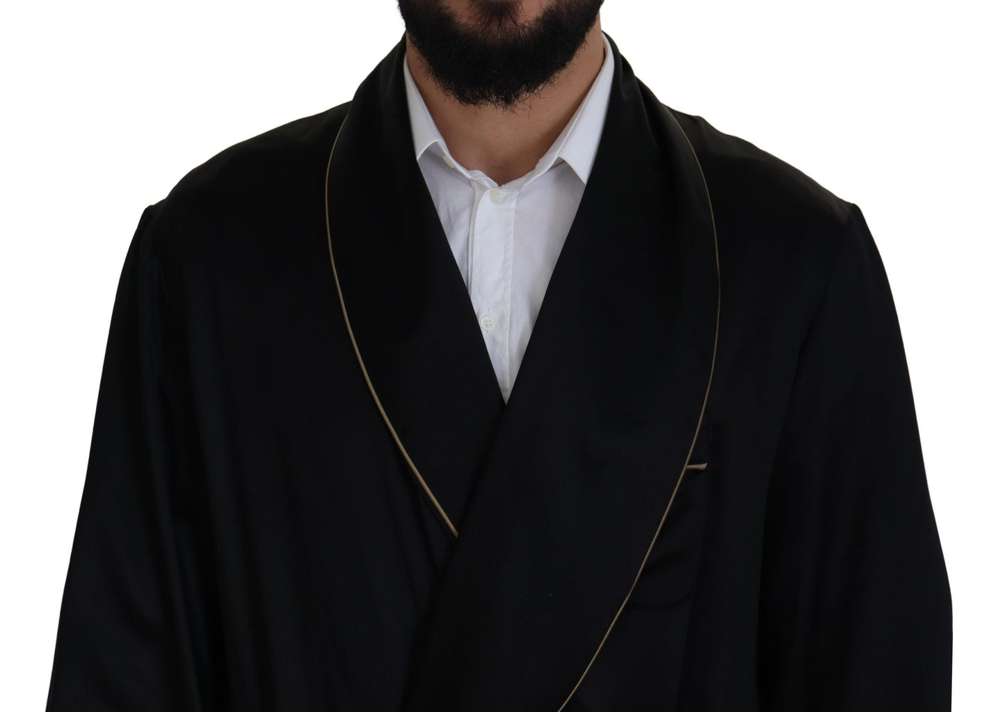 Schwarzer Robenmantel aus 100% Seide Wickeljacke