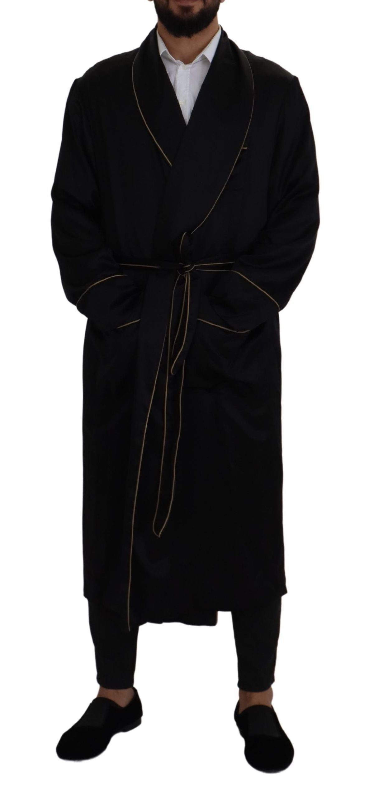 Schwarzer Robenmantel aus 100% Seide Wickeljacke