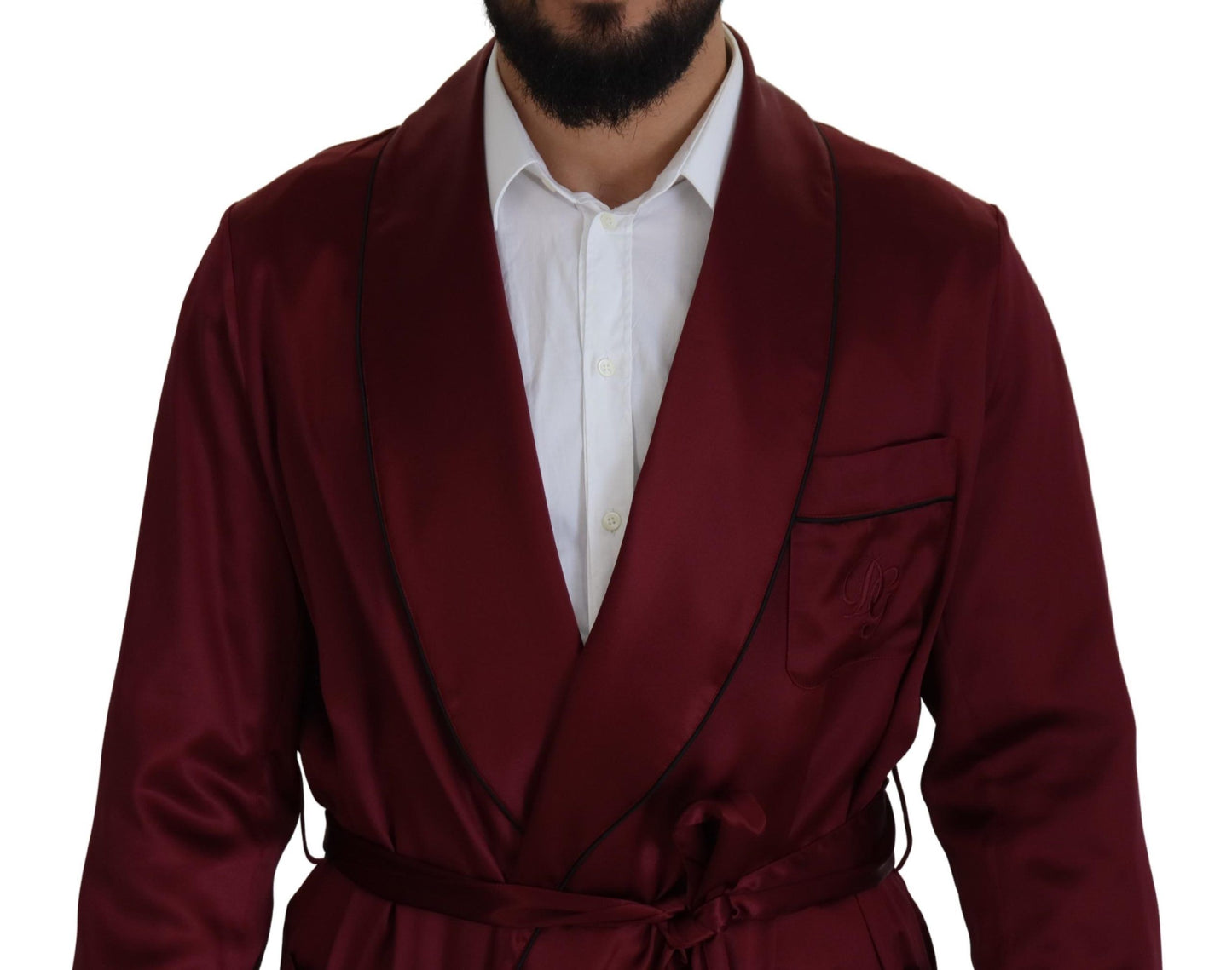 Bordeauxfarbener Seidenmantel Herren Wickeljacke