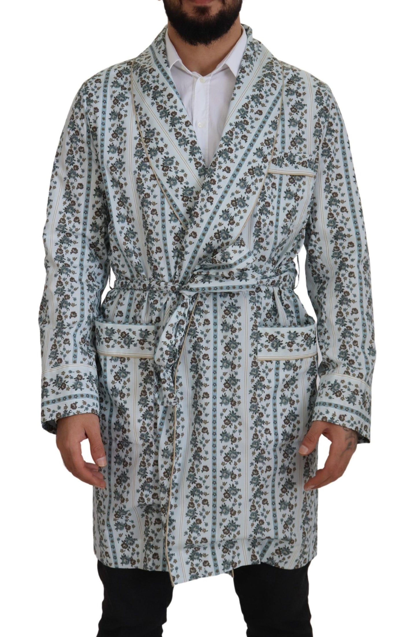 Blauer geblümter Bademantel aus Baumwolle Jacke