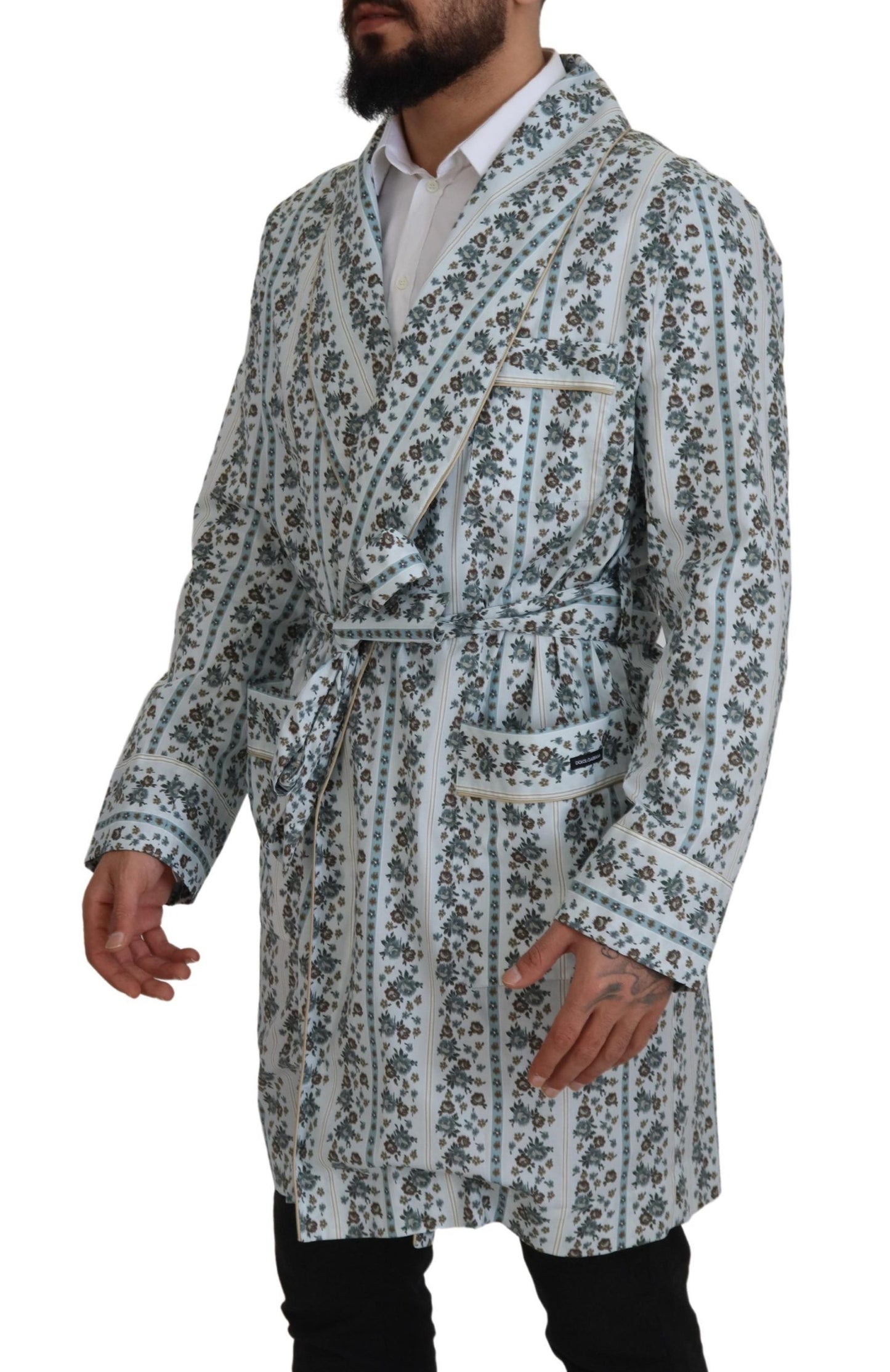 Blauer geblümter Bademantel aus Baumwolle Jacke