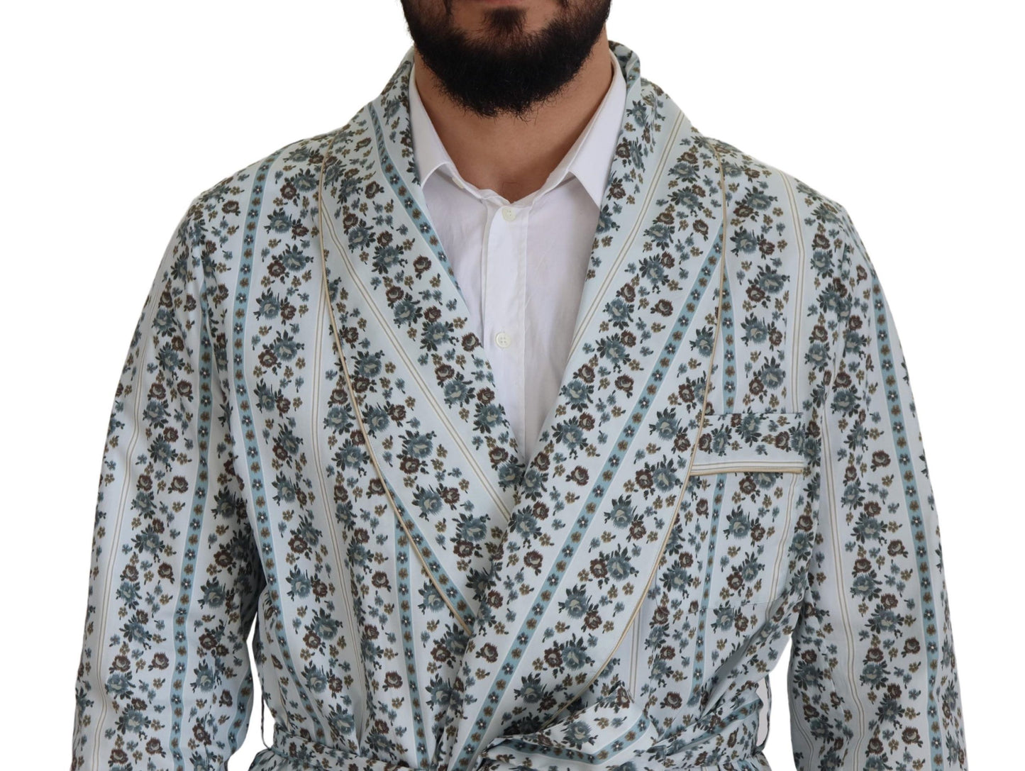 Blauer geblümter Bademantel aus Baumwolle Jacke