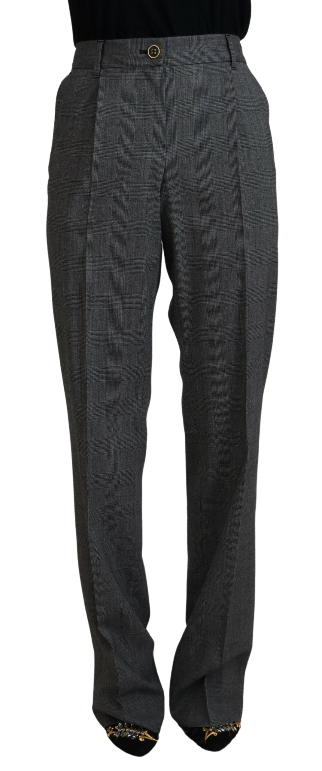 Graue Hose mit hoher Taille aus Wolle