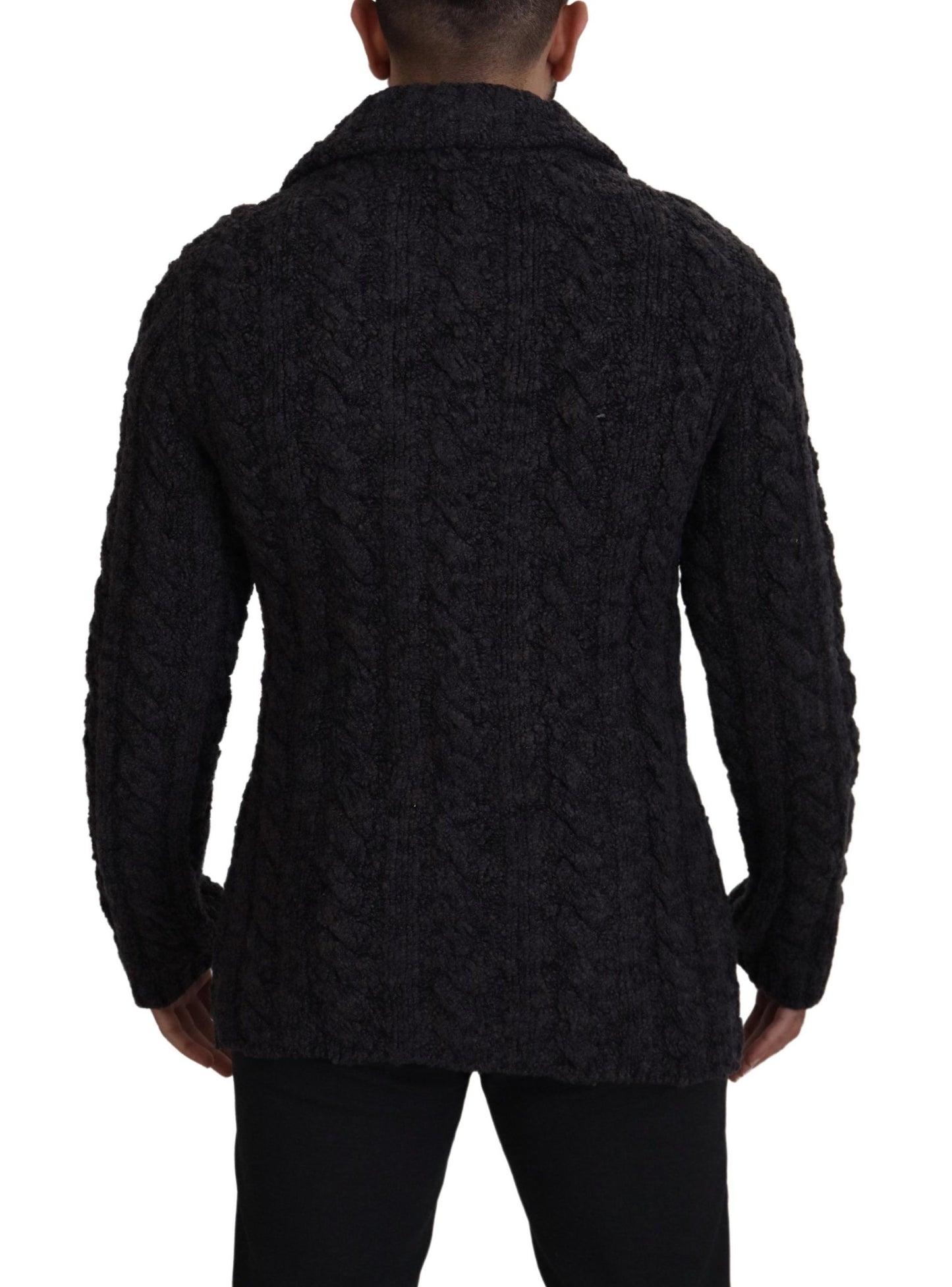 Schwarzer Wollstrickmantel Jacke mit zwei Brüsten