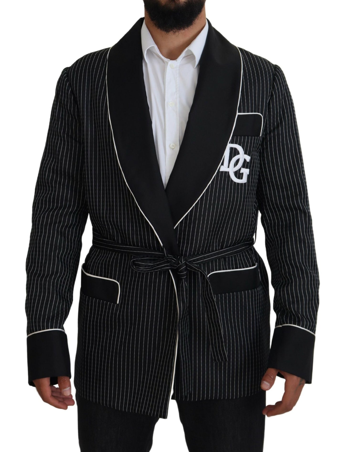 Schwarze Robe Gestreifte DG Patch Jacke Männer Blazer