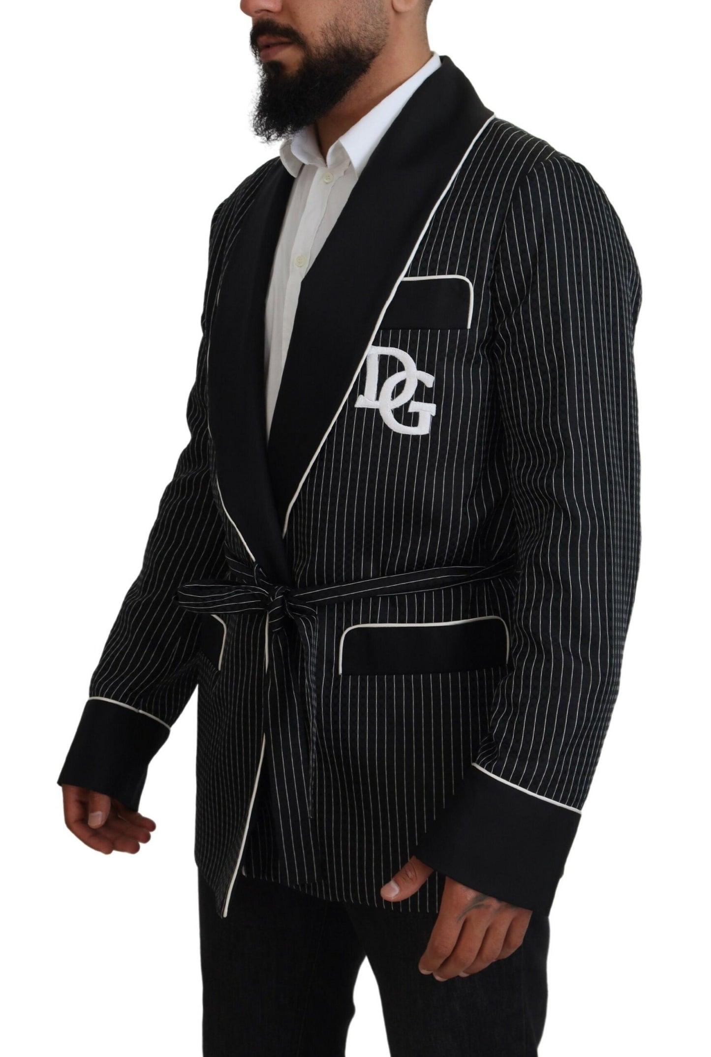 Schwarze Robe Gestreifte DG Patch Jacke Männer Blazer