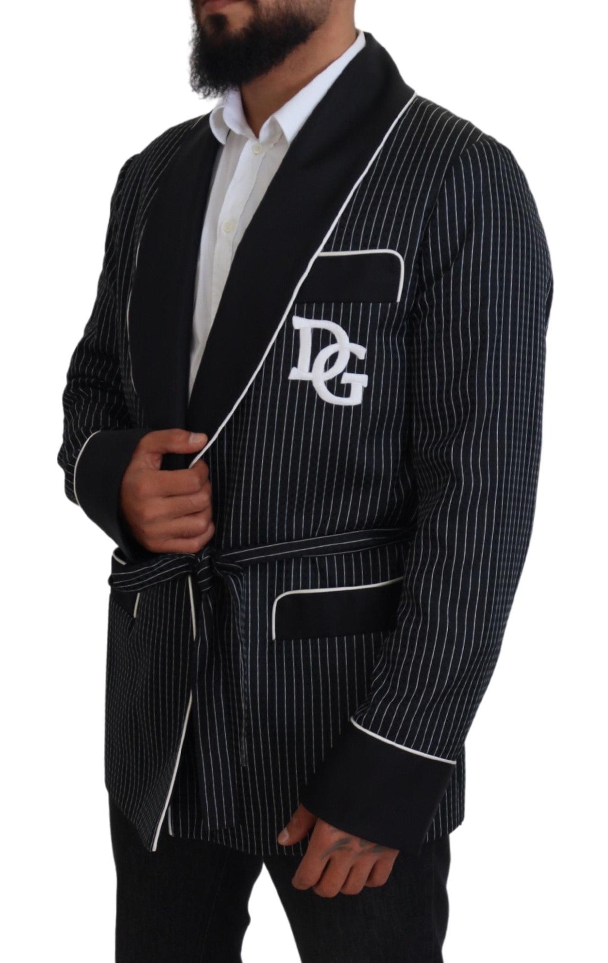 Schwarze Robe Gestreifte DG Patch Jacke Männer Blazer