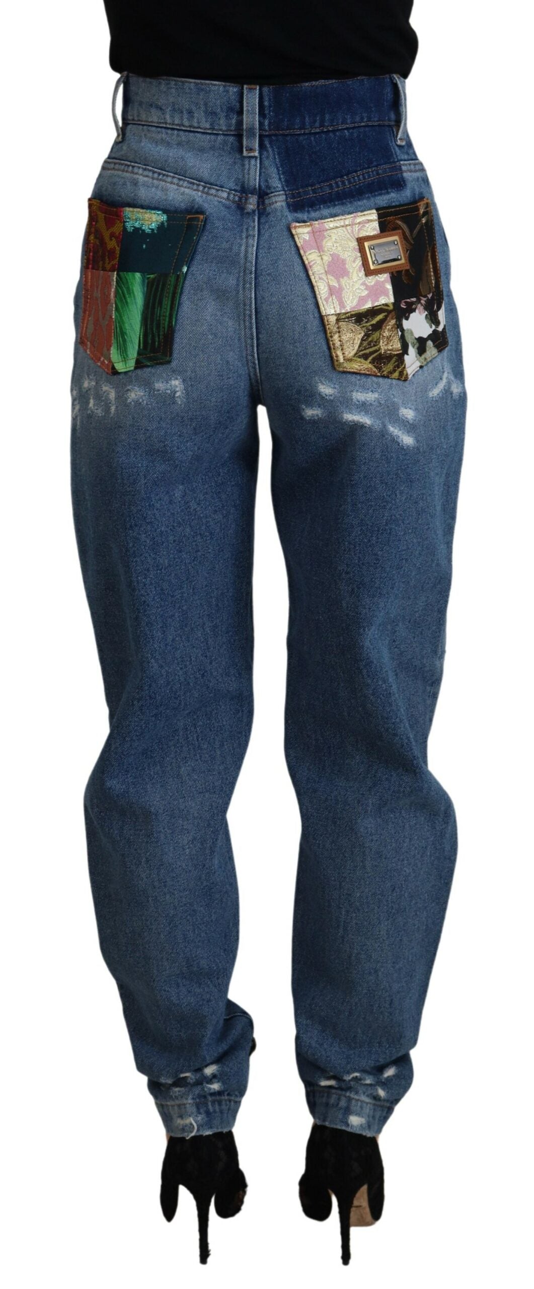 Blaue zerfledderte Skinny Denim-Jeans aus Baumwolle